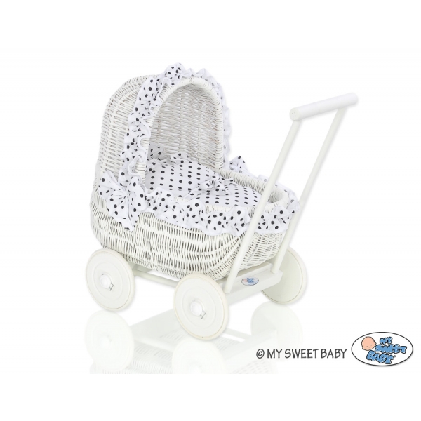Puppenwagen Weiße Weide Bettwäsche Weiß mit Schwarz Punktemuster nr 71699-738