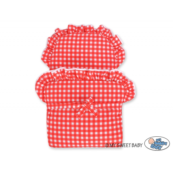 Retro Puppenwagen Weiße Weide Bettwäsche Rot Kariert nr 71699-385