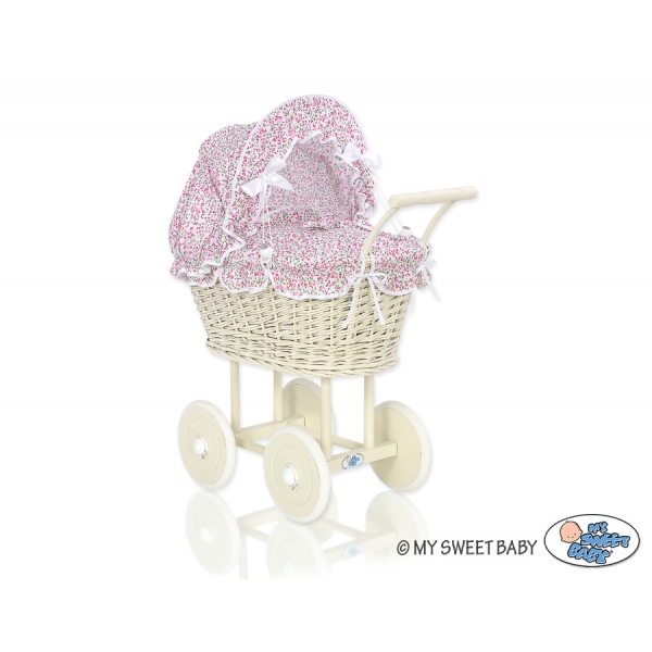 Retro Vintace Klassisc hPuppenwagen Bettwäsche rosa Blümchen nr 101699-533