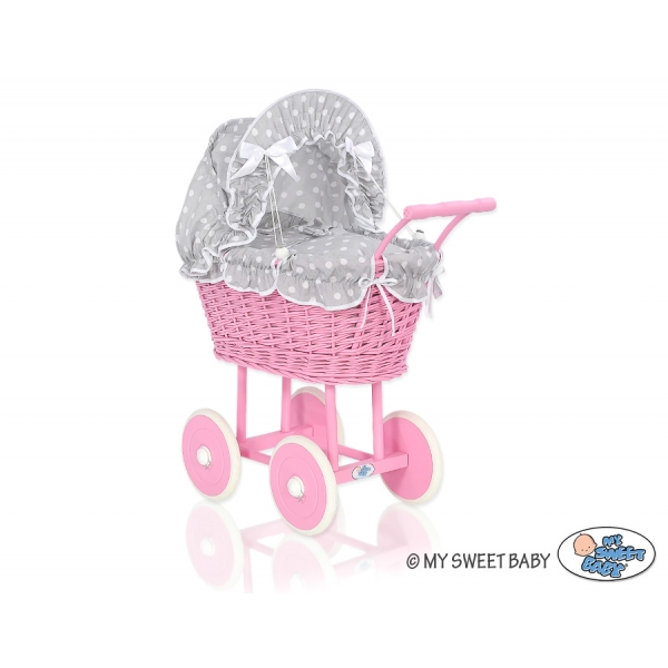 Rosa Weide Puppenwagen Bettwäsche Grau mit Weiß Punktmuster nr 51699-583