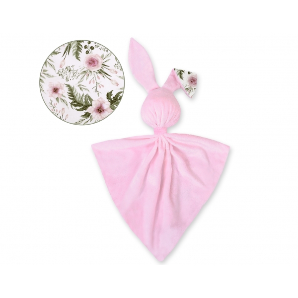 Schmusehase für Baby Doppelseitig Häschen - rosa Blüten/rosa
