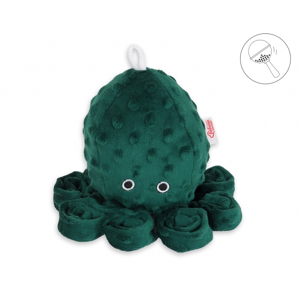 Schmusekrake Oktopus mit Rassel - flaschengrün - Polka Dot Minky