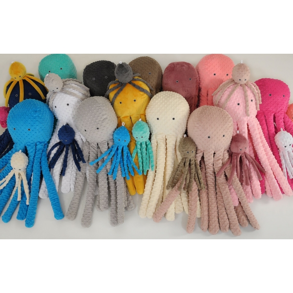 Schmusekrake Oktopus mit Rassel - flaschengrün - Polka Dot Minky