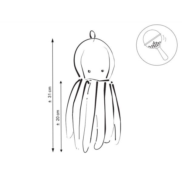 Schmusekrake Oktopus mit Rassel - flaschengrün - Polka Dot Minky
