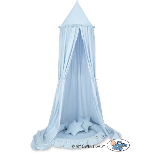 Set: Babyzimmer Betthimmel + Rüschennestchen + Kissen - blau