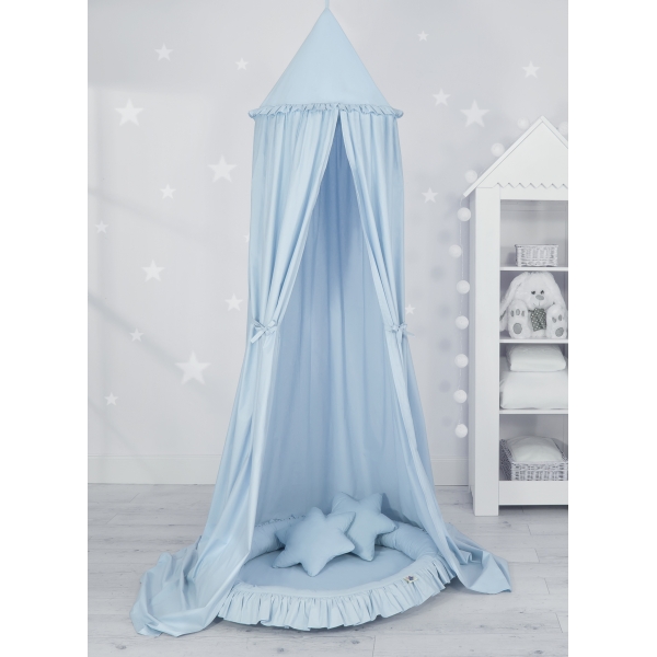 Set: Babyzimmer Betthimmel + Rüschennestchen + Kissen - blau