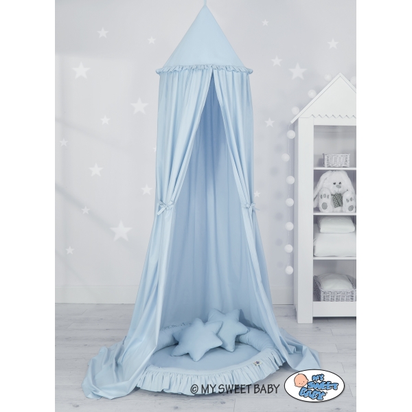 Set: Babyzimmer Betthimmel + Rüschennestchen + Kissen - blau