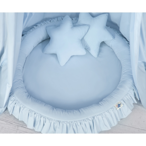 Set: Babyzimmer Betthimmel + Rüschennestchen + Kissen - blau