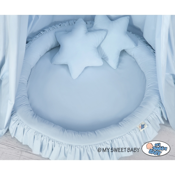 Set: Babyzimmer Betthimmel + Rüschennestchen + Kissen - blau