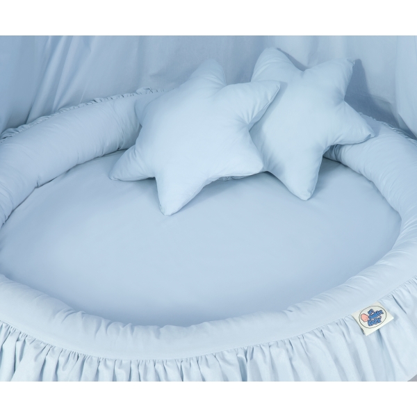 Set: Babyzimmer Betthimmel + Rüschennestchen + Kissen - blau