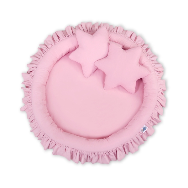 Set: Babyzimmer Betthimmel + Rüschennestchen + Kissen - rosa für Mädchen