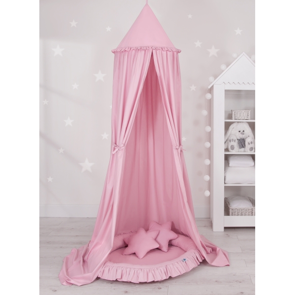 Set: Babyzimmer Betthimmel + Rüschennestchen + Kissen - rosa für Mädchen