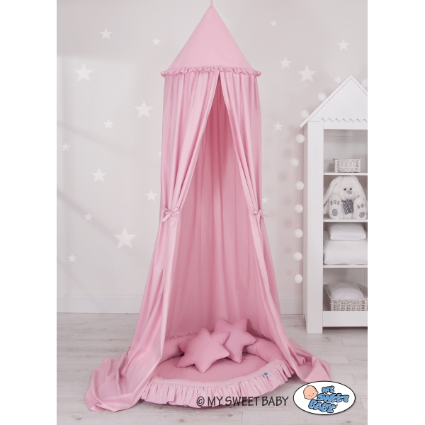 Set: Babyzimmer Betthimmel + Rüschennestchen + Kissen - rosa für Mädchen