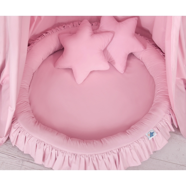 Set: Babyzimmer Betthimmel + Rüschennestchen + Kissen - rosa für Mädchen