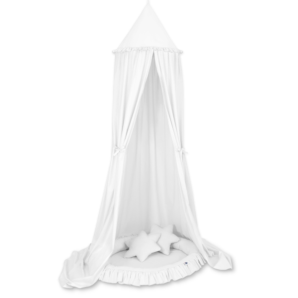 Set: Babyzimmer Betthimmel + Rüschennestchen + Kissen - weiß