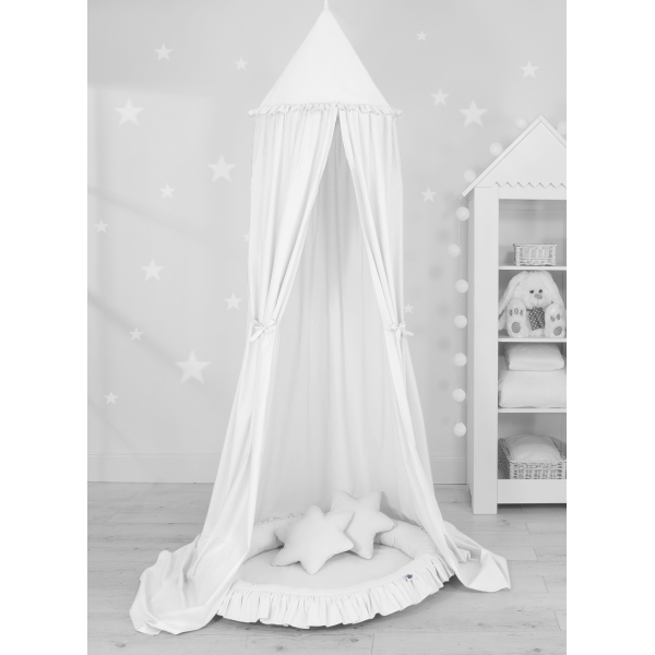 Set: Babyzimmer Betthimmel + Rüschennestchen + Kissen - weiß