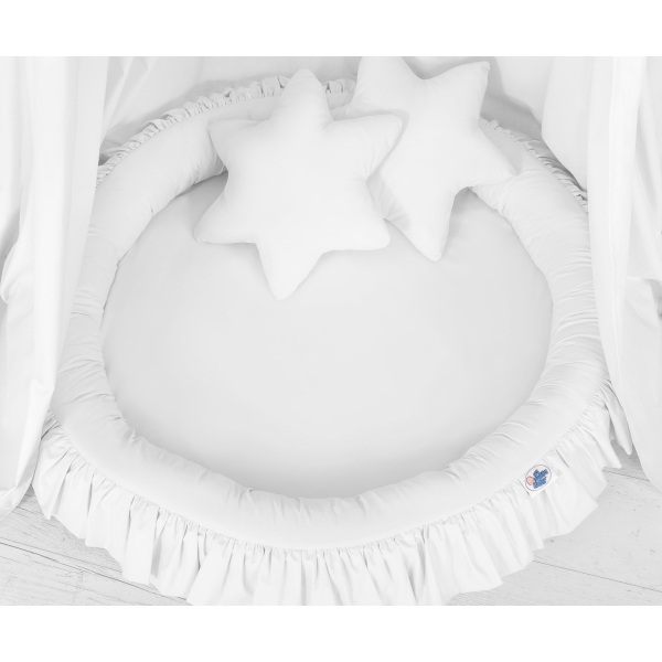 Set: Babyzimmer Betthimmel + Rüschennestchen + Kissen - weiß