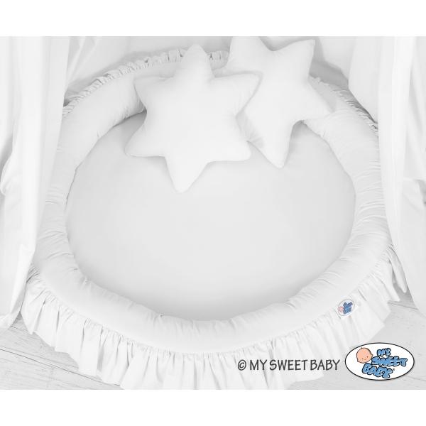Set: Babyzimmer Betthimmel + Rüschennestchen + Kissen - weiß