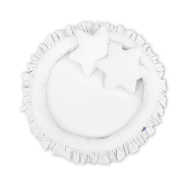 Set: Babyzimmer Betthimmel + Rüschennestchen + Kissen - weiß