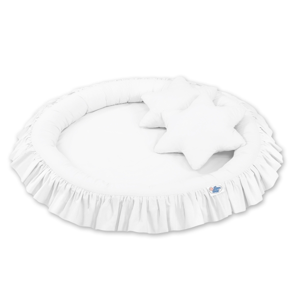 Set: Babyzimmer Betthimmel + Rüschennestchen + Kissen - weiß
