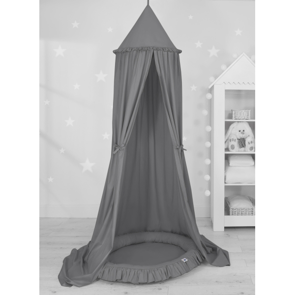 Stoffhimmel Baldachin mit Rüschennestchen - anthrazit Kinder Zimmer