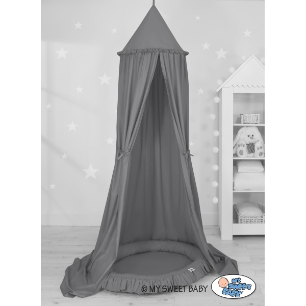 Stoffhimmel Baldachin mit Rüschennestchen - anthrazit Kinder Zimmer