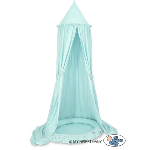 Baumwolle Baldachin Betthimmel mit Rüschennestchen - minze Kinderzimmer Babyzimmer