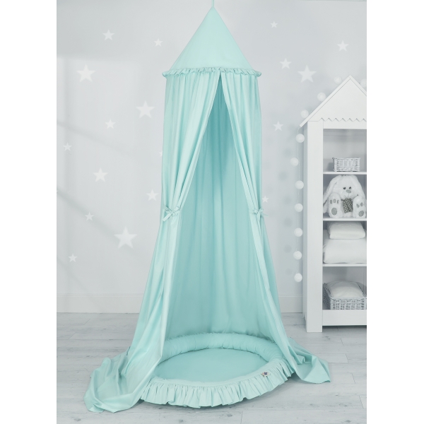 Baumwolle Baldachin Betthimmel mit Rüschennestchen - minze Kinderzimmer Babyzimmer