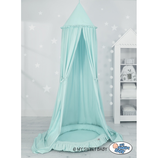 Baumwolle Baldachin Betthimmel mit Rüschennestchen - minze Kinderzimmer Babyzimmer