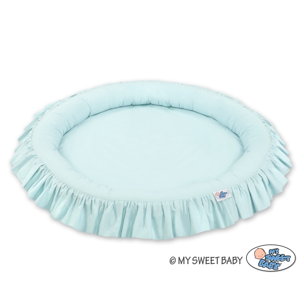Baumwolle Baldachin Betthimmel mit Rüschennestchen - minze Kinderzimmer Babyzimmer