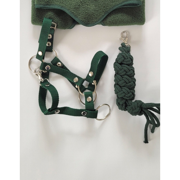 Halfter mit Anbindestrick aus Kordel für Steckenpferd A3 - bottle green