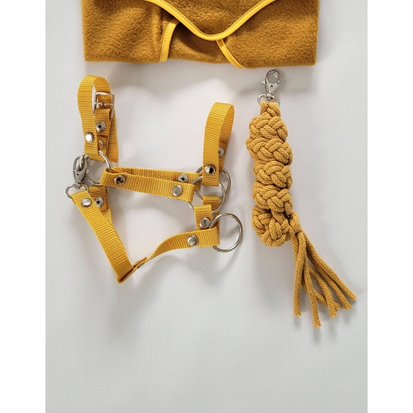 Halfter mit Anbindestrick aus Kordel für Steckenpferd A3 - honey yellow