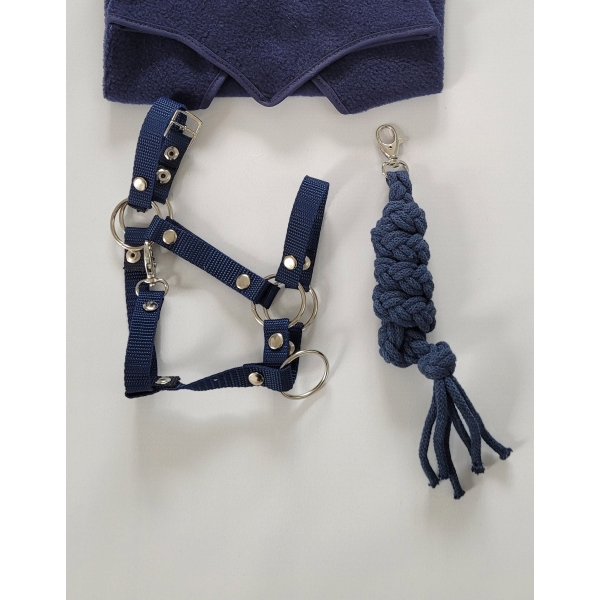 Halfter mit Anbindestrick aus Kordel für Steckenpferd A3 - marineblau