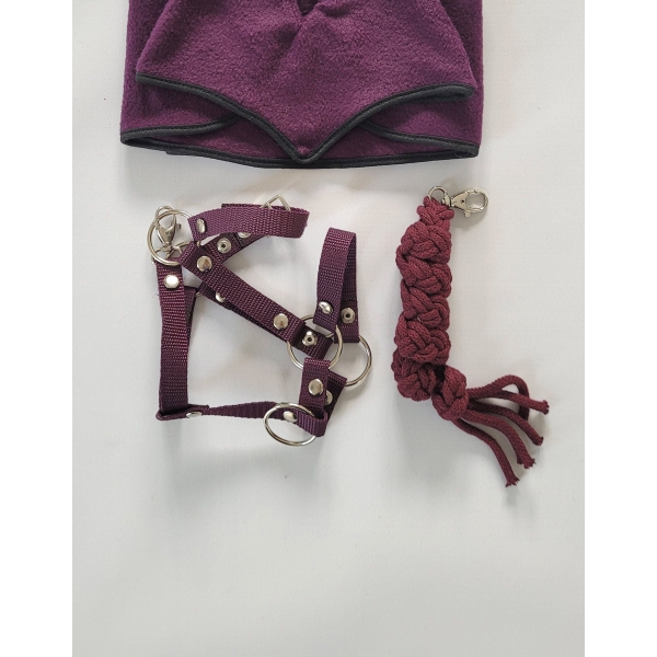 Halfter mit Anbindestrick aus Kordel für Steckenpferd A3 - plum