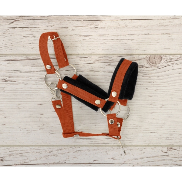 Set  für Hobby Horse: Die Halfter A3 mit schwarzer Pelz + Halfter aus Kordel - schwarz-ginger