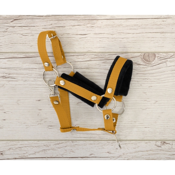 Set  für Hobby Horse: Die Halfter A3 mit schwarzer Pelz + Halfter aus Kordel - schwarz-honey yellow