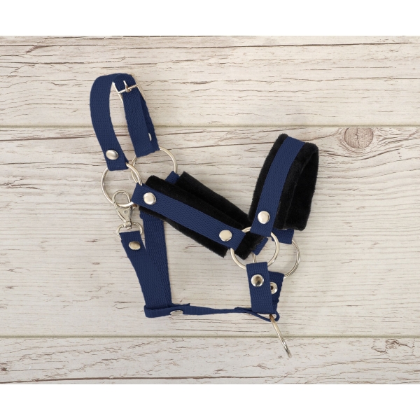 Set  für Hobby Horse: Die Halfter A3 mit schwarzer Pelz + Halfter aus Kordel - schwarz-marineblau