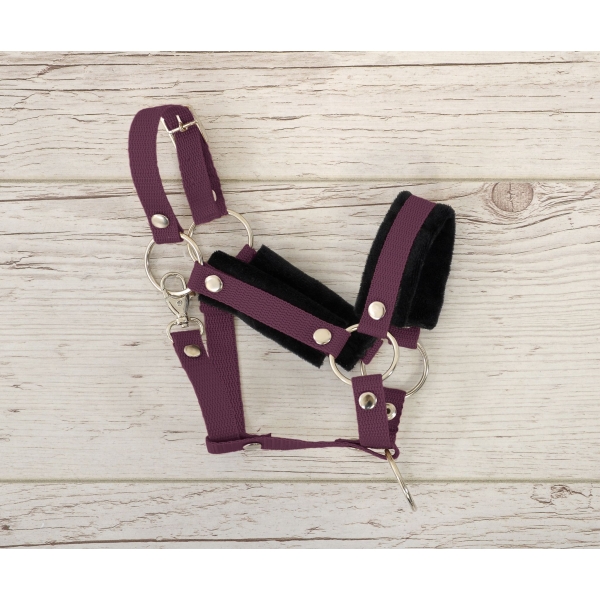 Set  für Hobby Horse: Die Halfter A3 mit schwarzer Pelz + Halfter aus Kordel - schwarz-plum