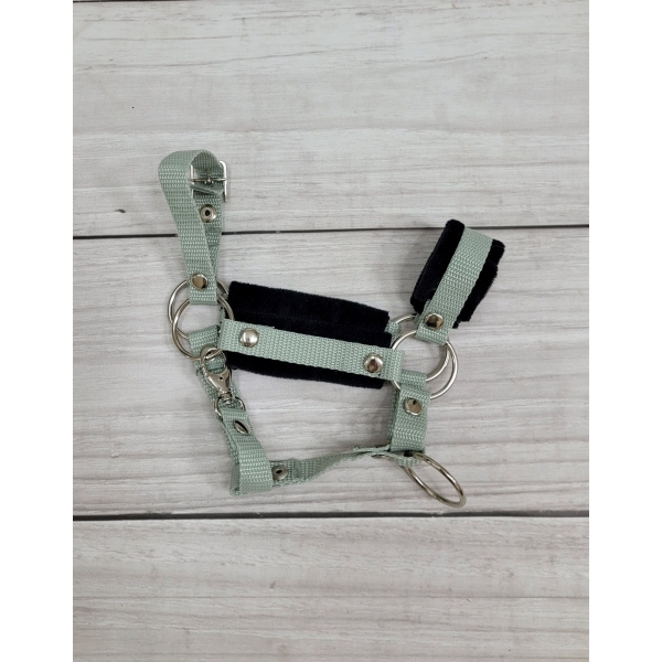 Set für Hobby Horse: Die Halfter A3 mit schwarzer Pelz + Halfter aus Kordel - schwarz-sage