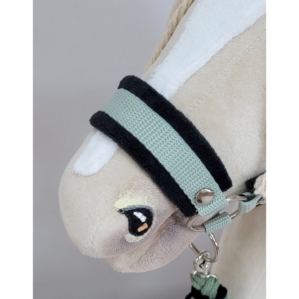 Set für Hobby Horse: Die Halfter A3 mit schwarzer Pelz + Halfter aus Kordel - schwarz-sage