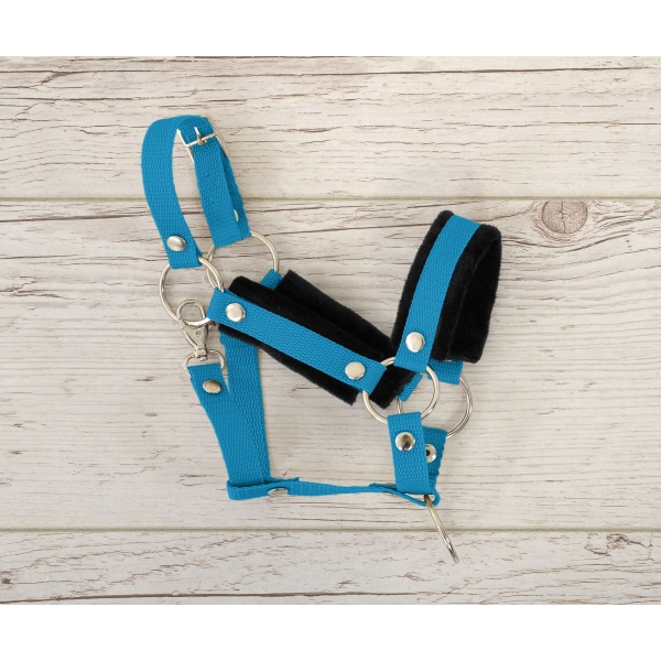 Set  für Hobby Horse: Die Halfter A3 mit schwarzer Pelz + Halfter aus Kordel - schwarz-turquoise