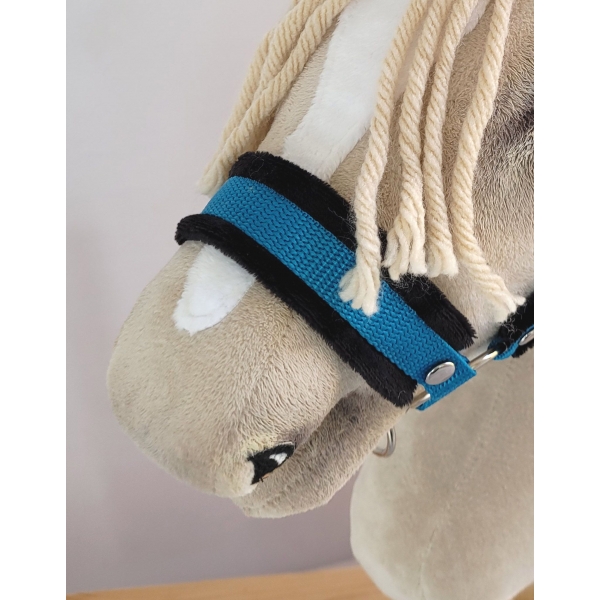 Set  für Hobby Horse: Die Halfter A3 mit schwarzer Pelz + Halfter aus Kordel - schwarz-turquoise