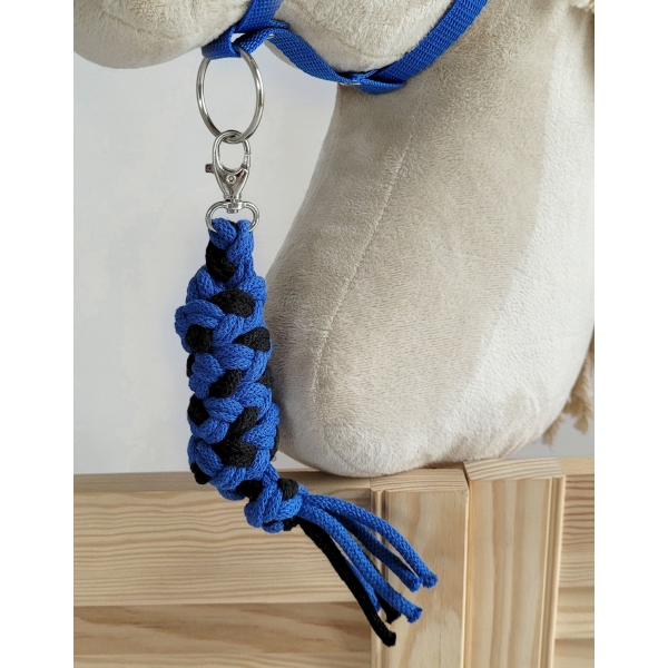 Set  für Steckenpferd: Halfter mit schwarzer Pelz mit Anbindestrick - schwarz-blau