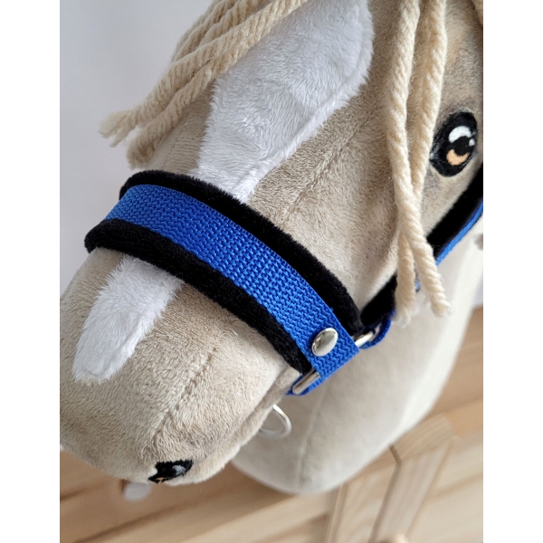 Set  für Steckenpferd: Halfter mit schwarzer Pelz mit Anbindestrick - schwarz-blau