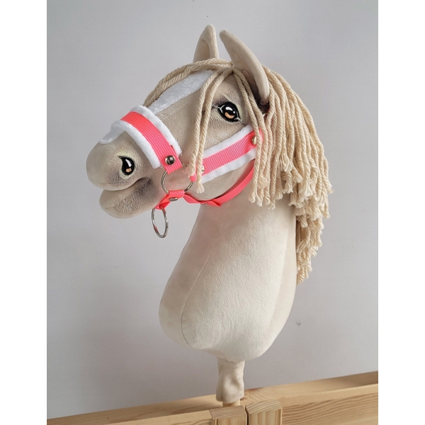 Halfter mit schwarzer Pelz mit Anbindestrick -neon-pink/ weiß A3