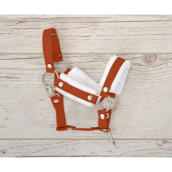 Set  für Hobby Horse: Die Halfter A3 mit weißem Pelz + Halfter aus Kordel -Weiß -ginger