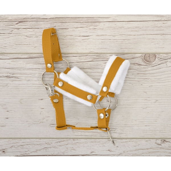 Set  für Hobby Horse: Die Halfter A3 mit weißem Pelz + Halfter aus Kordel -Weiß -honey yellow