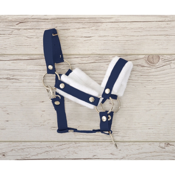 Set  für Hobby Horse: Die Halfter A3 mit weißem Pelz + Halfter aus Kordel -Weiß -marineblau