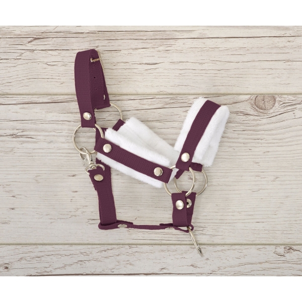 Set  für Hobby Horse: Die Halfter A3 mit weißem Pelz + Halfter aus Kordel -Weiß -plum