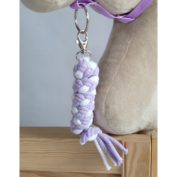 Set für Hobby Horse: Die Halfter A3 mit weißem Pelz + Kordel-Anbindestrick -weiß-lila